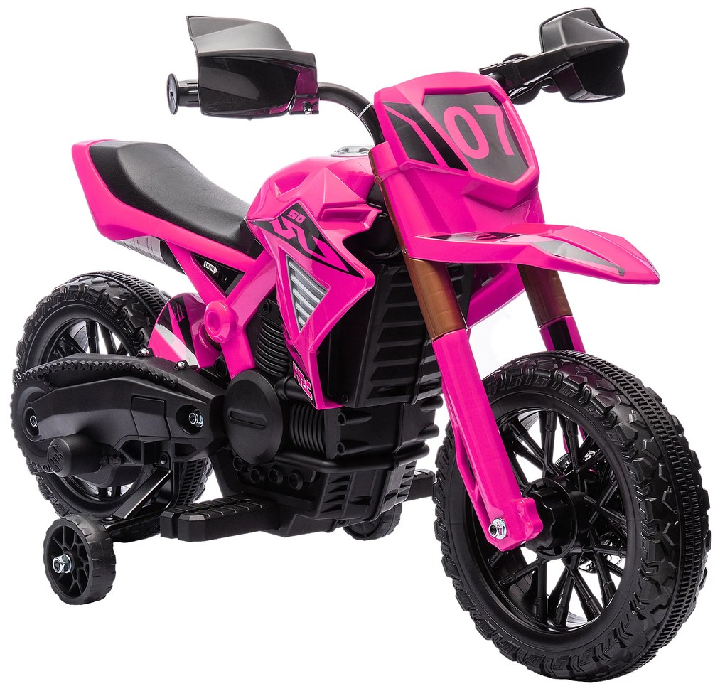 AIYAPLAY Mota Elétrica para Crianças Moto a Bateria para Crianças 6V com Rodas de Treino e Buzina 105x57x62 cm Rosa | Aosom Portugal