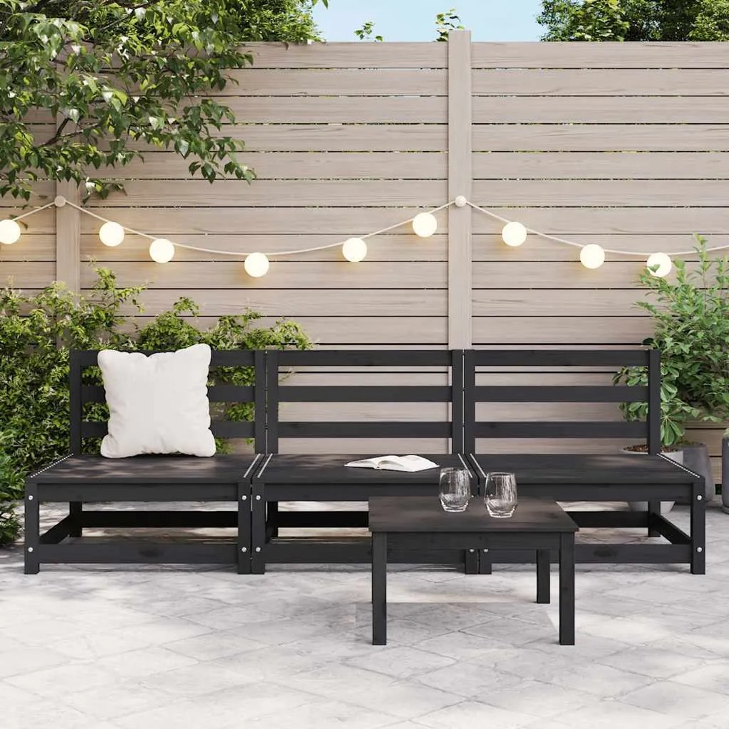 vidaXL Sofás de centro para jardim 3 pcs madeira de pinho maciço preto