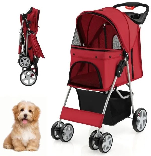 Carrinho de bebê duplo 4 em 1 para animais de estimação com transportadora removível para gatos - bege
