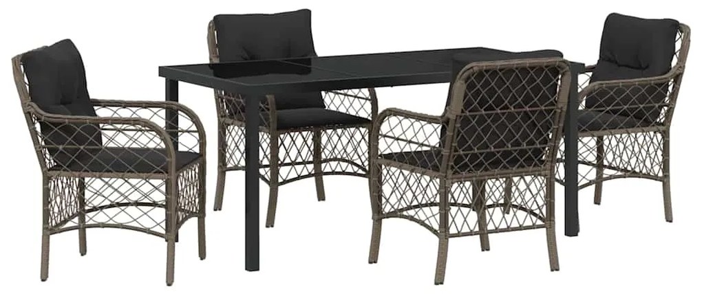 Conjunto de Jantar de Jardim com 5 Peças e Almofadas Cinzas em Rattan
