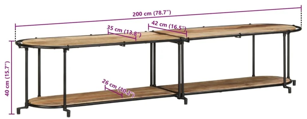 Móvel de TV 200x42x40 cm madeira de mangueira áspera maciça