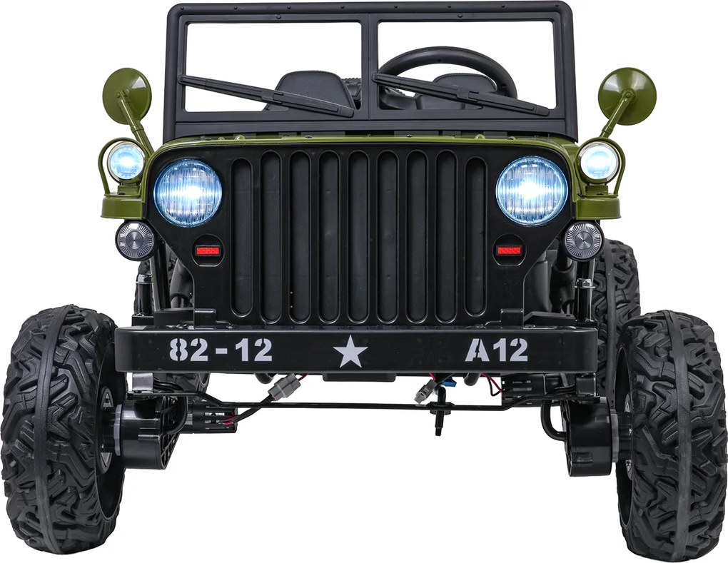 Jipe elétrico para Crianças 2V 4x4 STAR Veículo Militar STAR, Rodas de espuma EVA, Controle remoto Verde