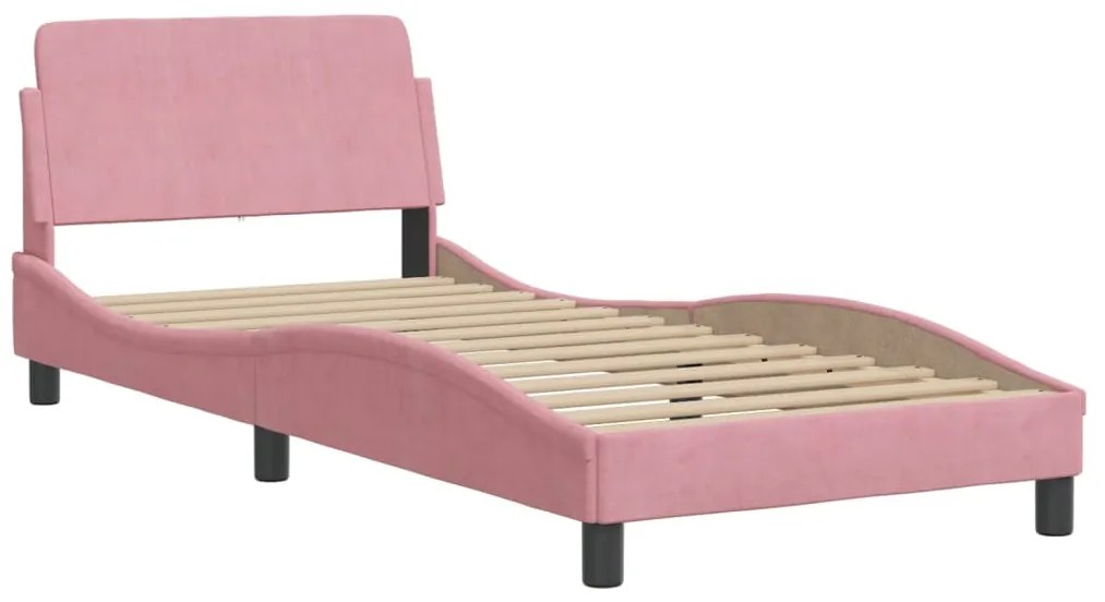 Estrutura cama c/ cabeceira sem colchão 90x190 cm veludo rosa