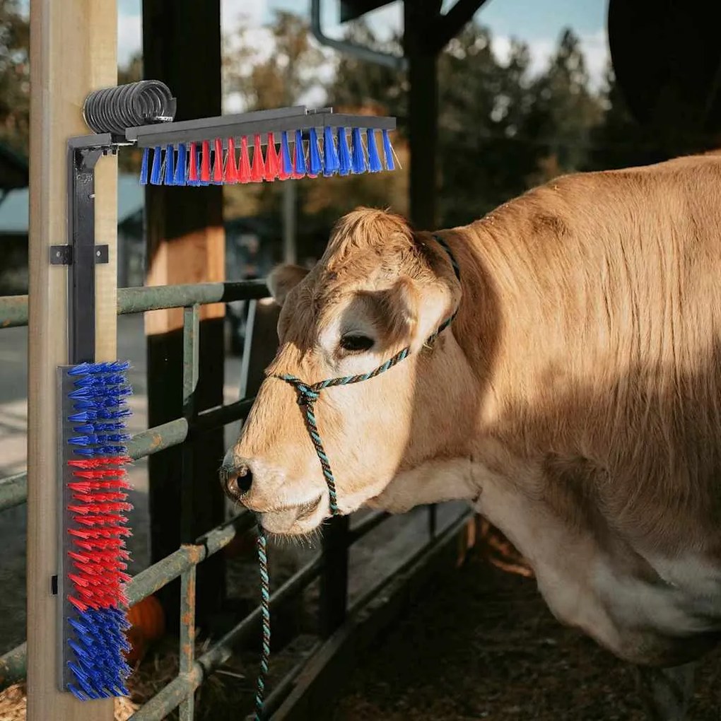 vidaXL Escovas para Gado Ajustável Vermelho e Azul 84 x 10 x 91 cm PVC