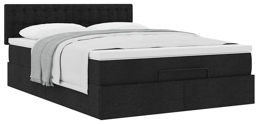 Cama otomana com colchão 140x200 cm tecido preto