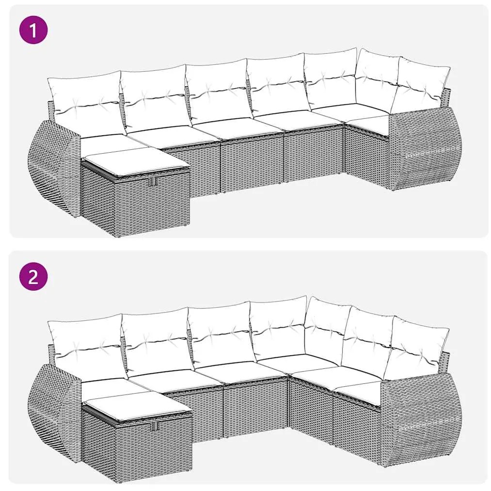 7 pcs conjunto de sofás jardim c/ almofadões vime PE castanho