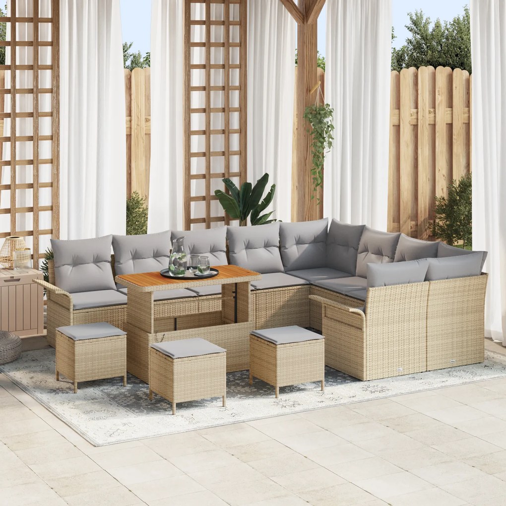 Conjunto de Sofás de Jardim vidaXL 13 Peças com Almofadas Bege Poliést