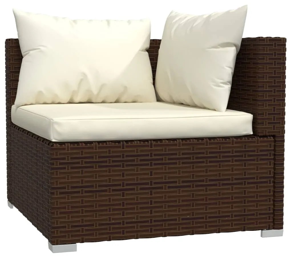 5 pcs conjunto lounge jardim c/ almofadões vime PE castanho