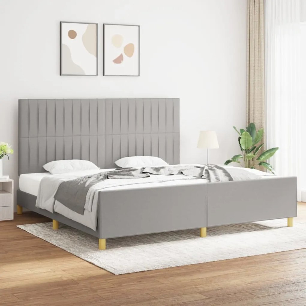 Estrutura de cama sem colchão 200x200 cm tecido cinzento-claro