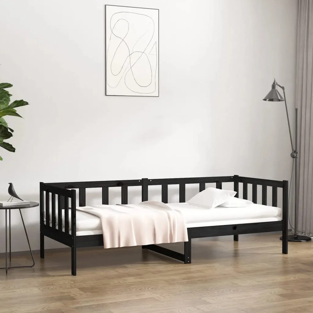 814688 vidaXL Sofá-cama 80x200 cm madeira de pinho maciça preto