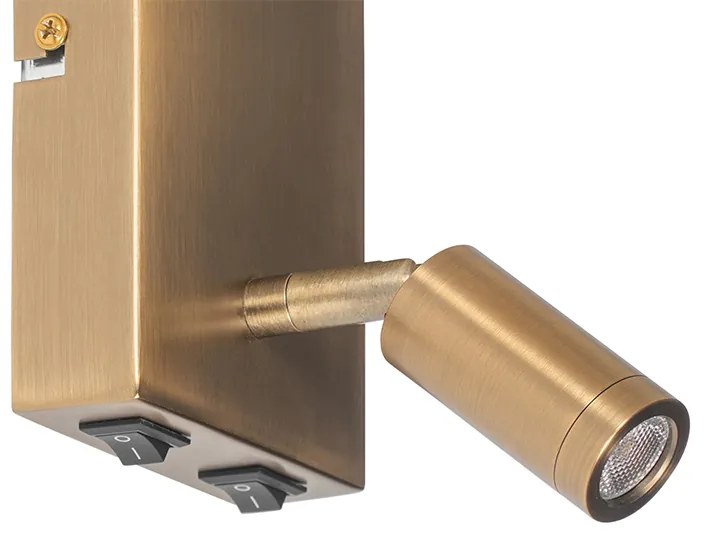 LED Candeeiro de parede moderno branco e bronze com luz de leitura - Renier Moderno