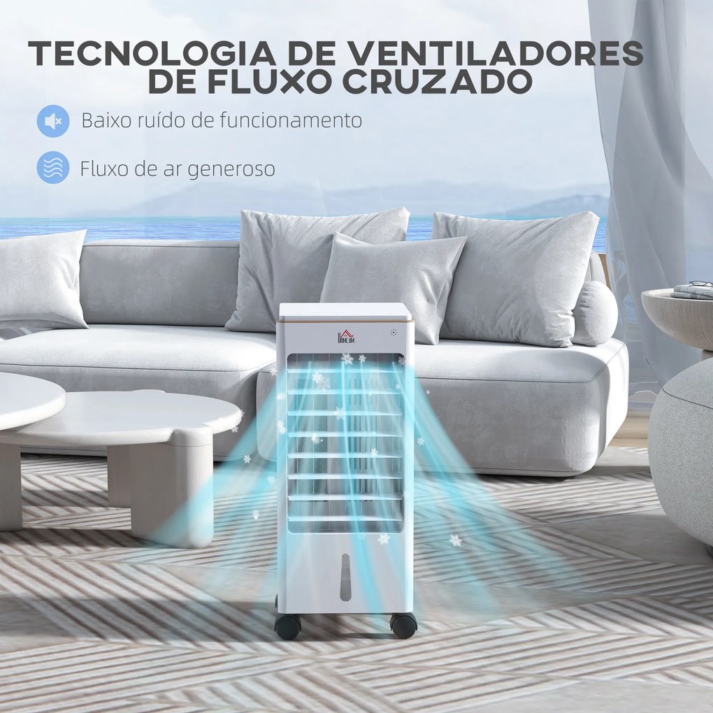 Climatizador Refrigerador de Ar Portátil 3 em 1 Humidificador Ventoinha com 3 Velocidades Temporizador 22,5x24,5x54 cm Branco