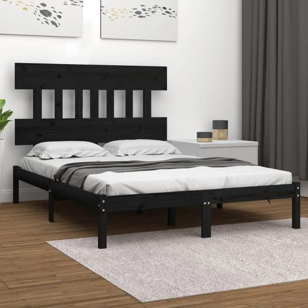 3104717 vidaXL Estrutura de cama casal 135x190 cm madeira maciça preto