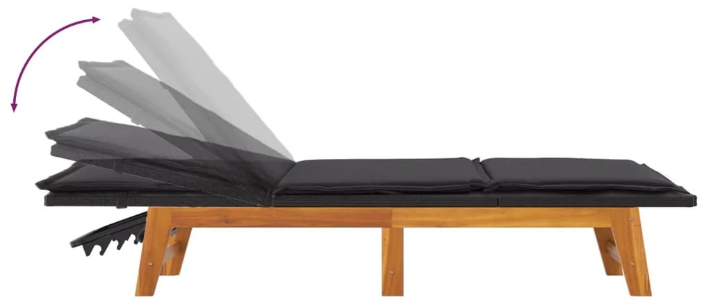 Espreguiçadeira com mesa vime PE e madeira de acácia maciça