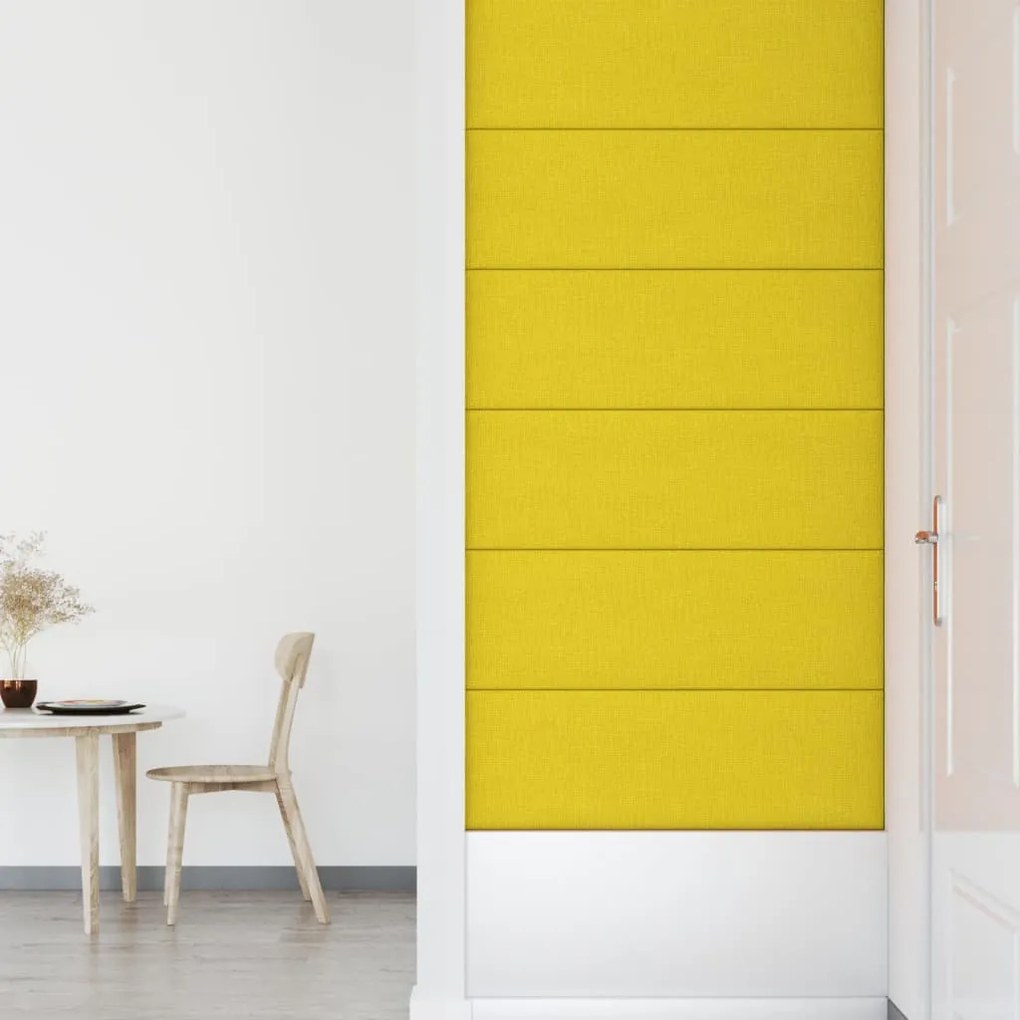 Painel de parede 12 pcs 90x30 cm tecido 3,24 m² amarelo-claro