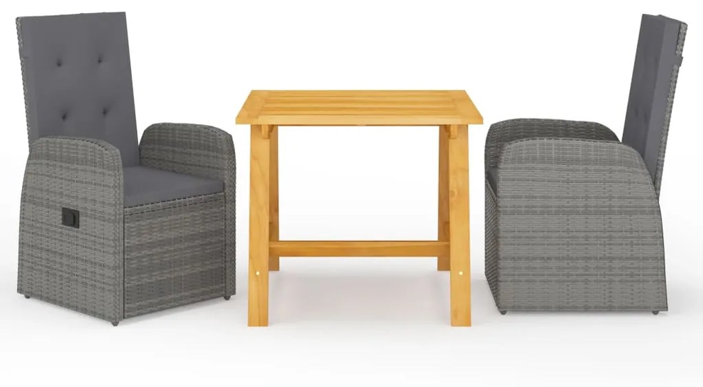 vidaXL 3 pcs conjunto de jantar para jardim cinzento