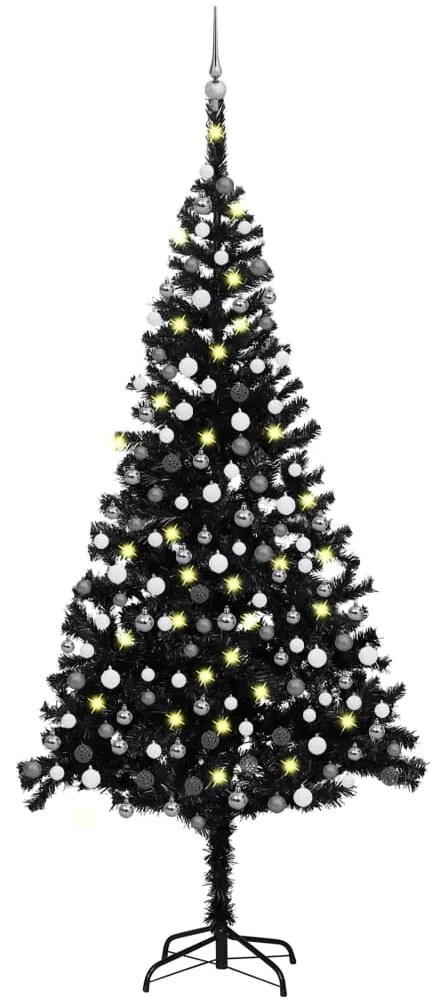 vidaXL Árvore Natal artificial pré-iluminada c/ bolas 240cm PVC preto