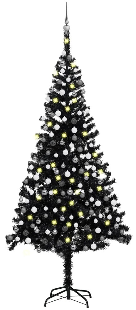 Árvore de Natal artificial c/ luzes LED e bolas 240cm PVC preto