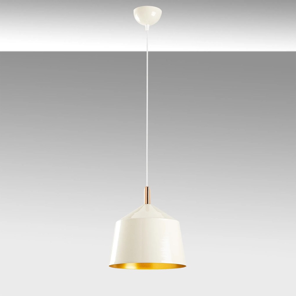 Candeeiro Chandelier Saglam – Branco, Dourado e Cobre – Diâmetro 25 cm