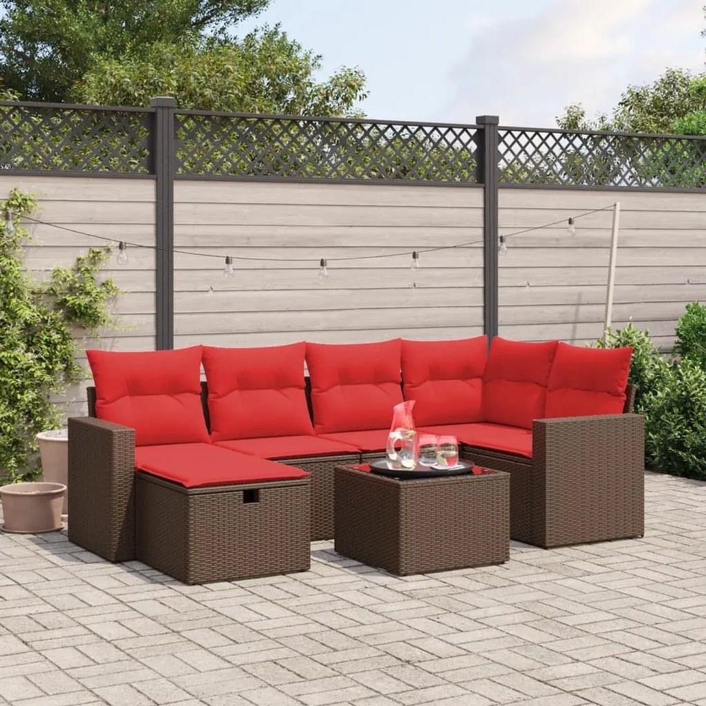 vidaXL 7 pcs conjunto de sofás jardim c/ almofadões vime PE castanho