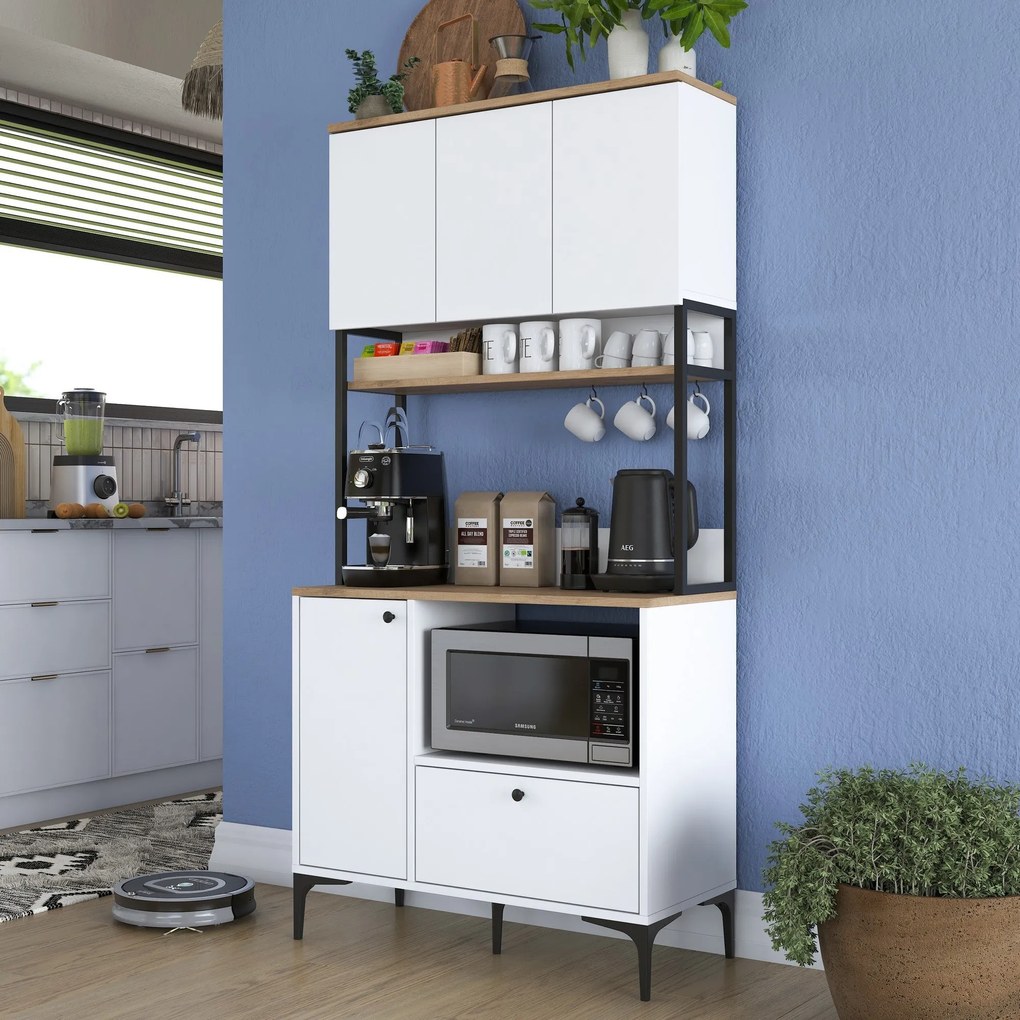 Armário Multiuso JE159 – Branco Nogal – 90x184,2x38 cm