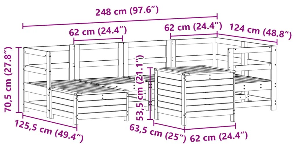 7 pcs conjunto de sofás para jardim pinho maciço branco