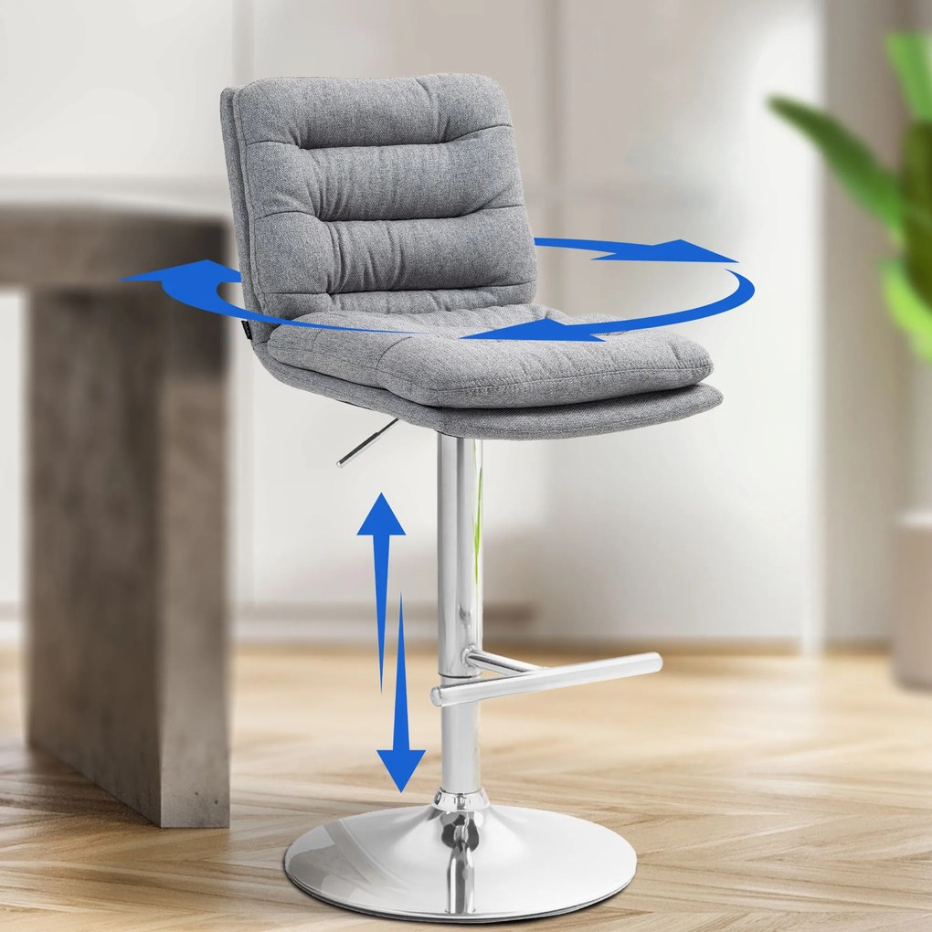 Banco de bar Damar em tecido com estrutura cromada 94-116 x 42 x 56 cm Cinzento