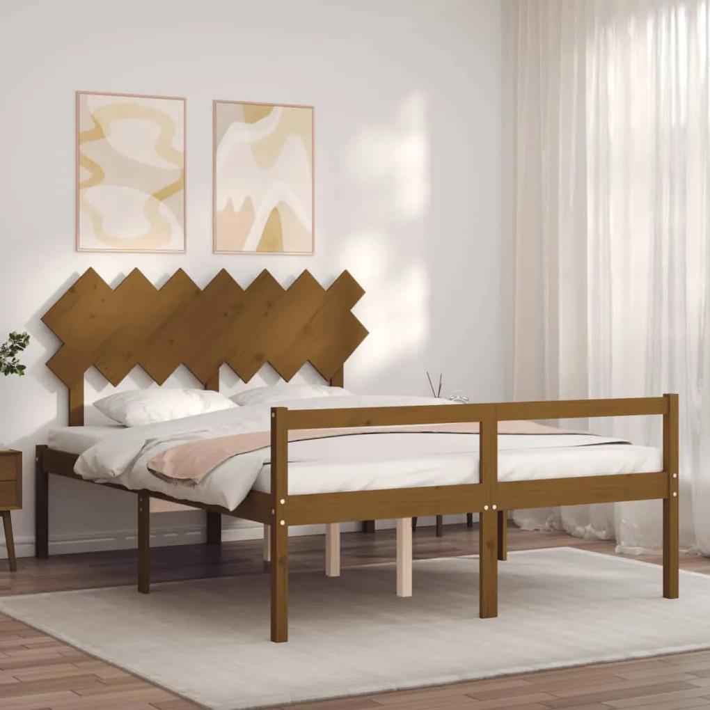 Estrutura cama cabeceira 140x190 cm madeira maciça castanho-mel