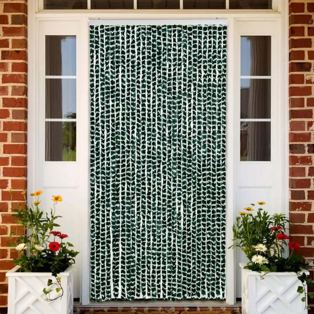 vidaXL Cortina anti-insetos 118x220 cm chenille verde e branco