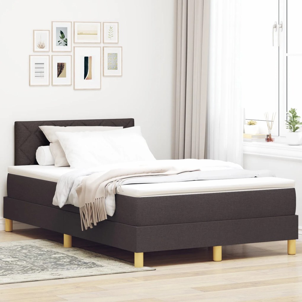 Cama Box com Colchão Castanho Escuro 120x200 cm Tecido
