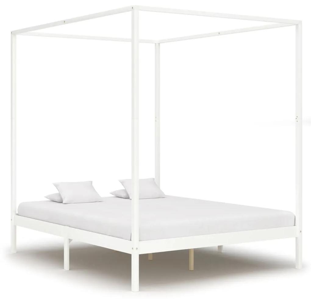 Estrutura de cama com toldo 160x200 cm pinho maciço branco