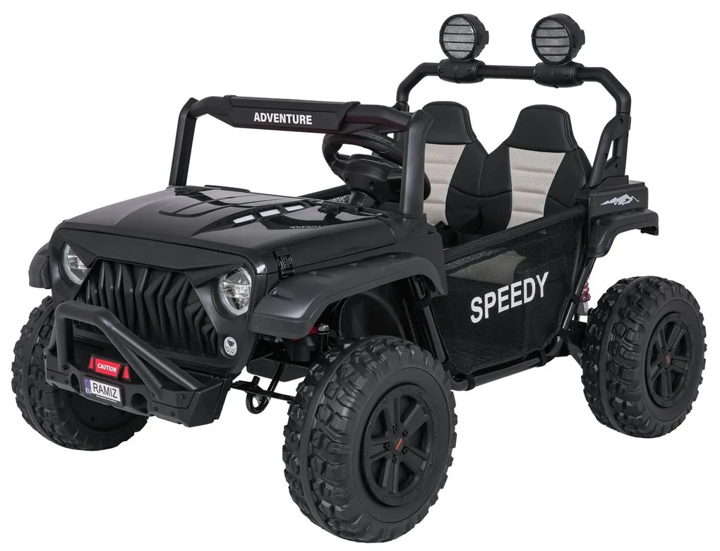 Jipe elétrico para Crianças 2 Lugares 24V 4x4 PASSION 4x4 Off-Road Rodas Espuma EVA, Assento couro ecológico Preto