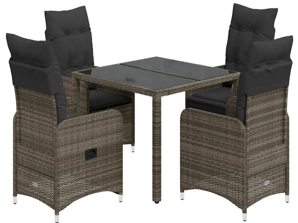 5 pcs conjunto bistrô de jardim c/ almofadões vime PE cinza