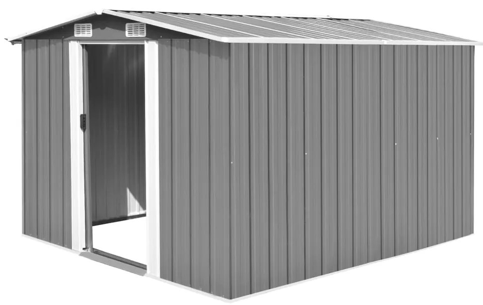 143341 vidaXL Abrigo de jardim 257x298x178 cm metal cinzento