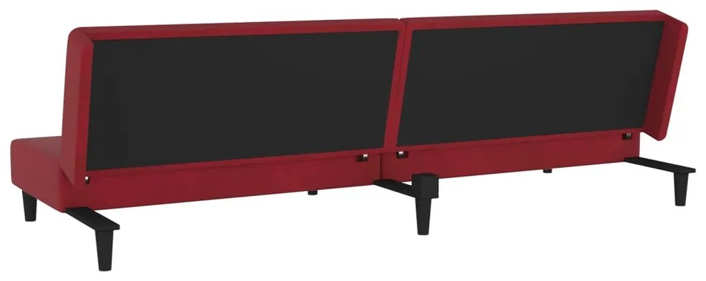 Sofá-cama 2 lugares com duas almofadas veludo vermelho tinto