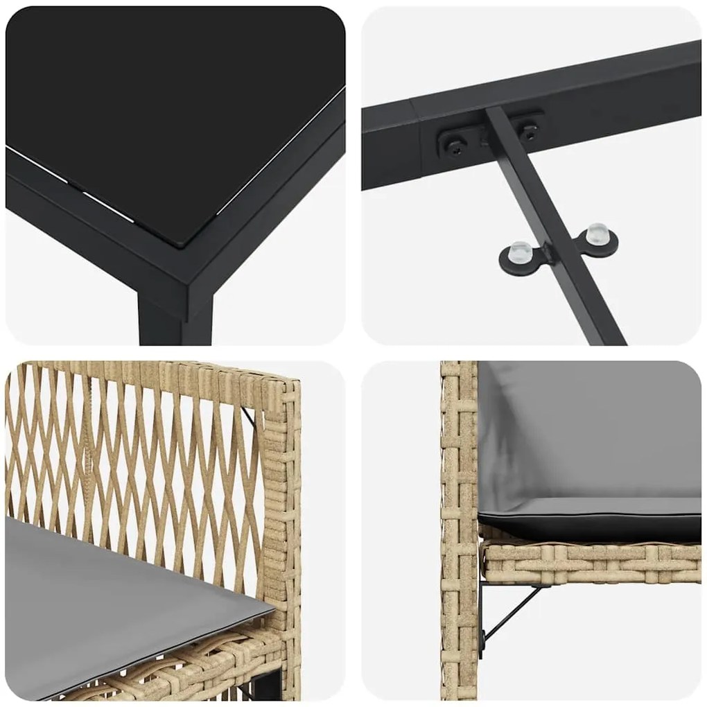 Conjunto de Jantar de Jardim com 5 peças e almofadas bege em rattan e