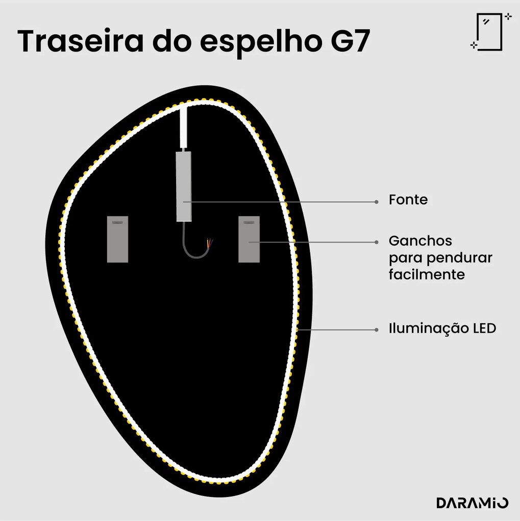 Espelho com luz em forma de seixo G7