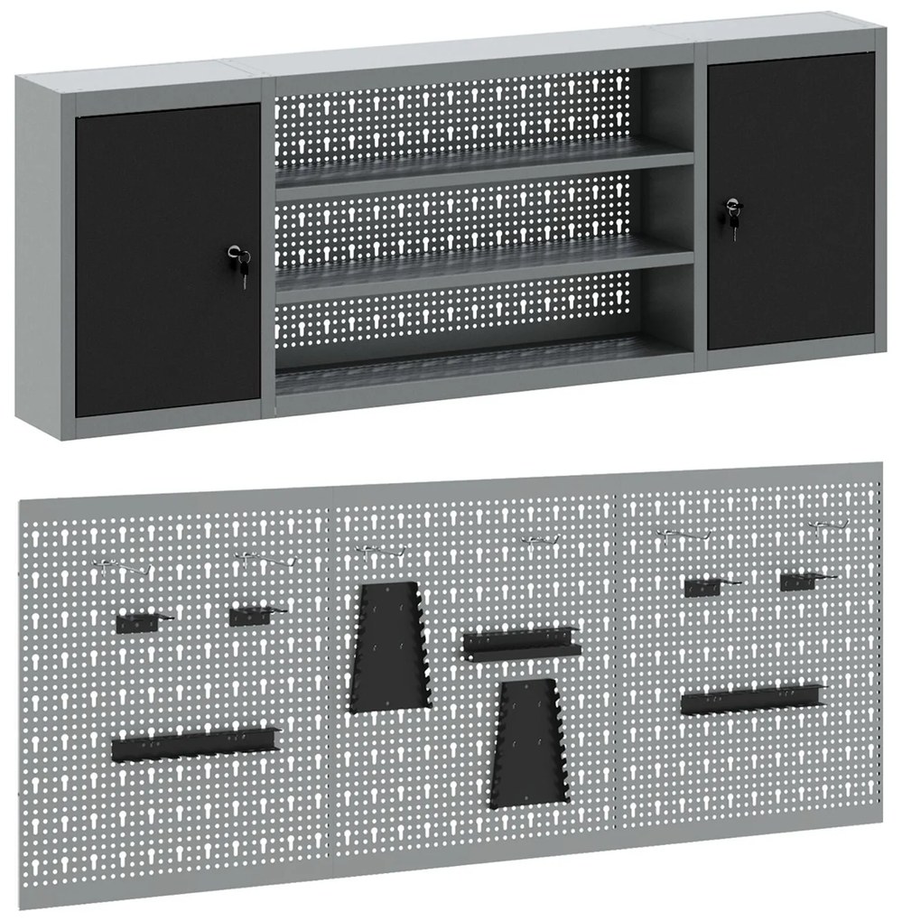 Conjunto de Armário de Ferramentas e Painel de Ferramentas de 6 Peças