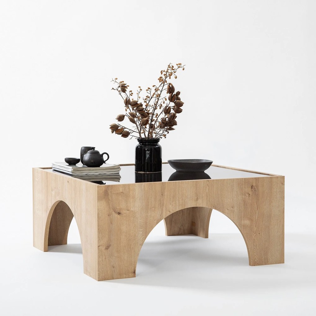 Mesa de Café Seine - Cinza Escuro e Carvalho - 80x35x80 cm
