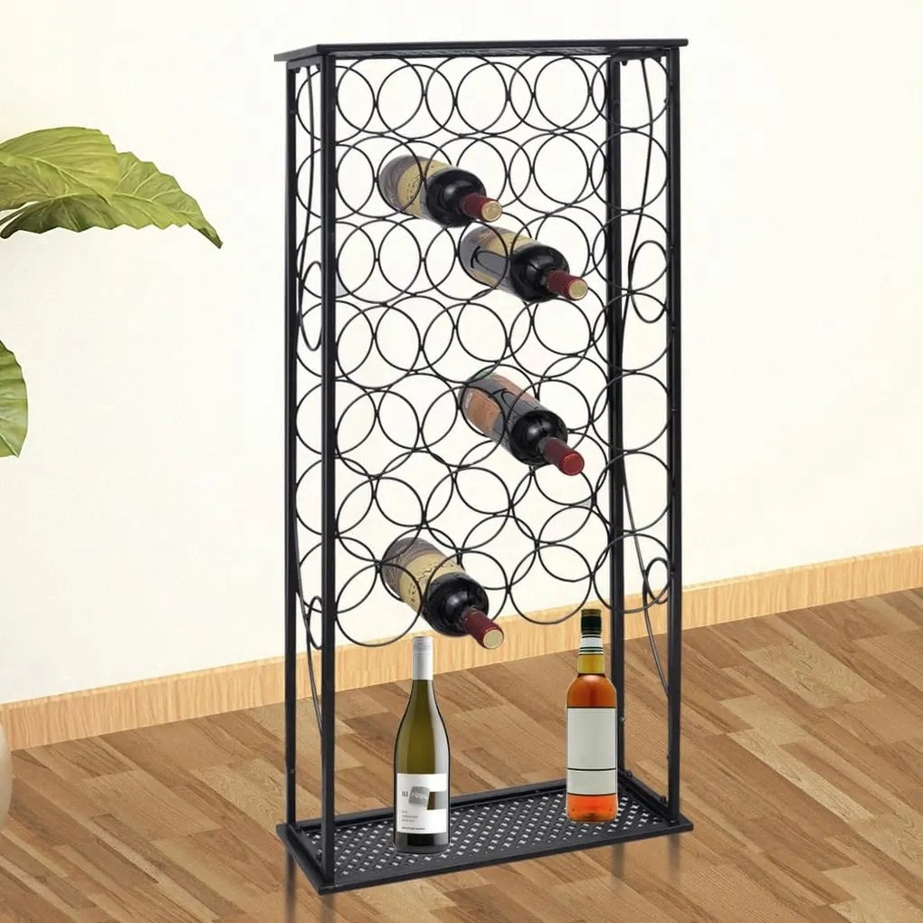 vidaXL Garrafeira de metal, suporte para 28 garrafas de vinho