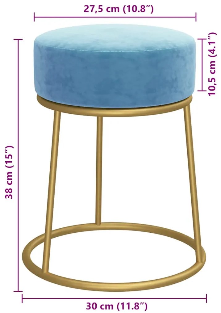 Banqueta redonda veludo azul-claro