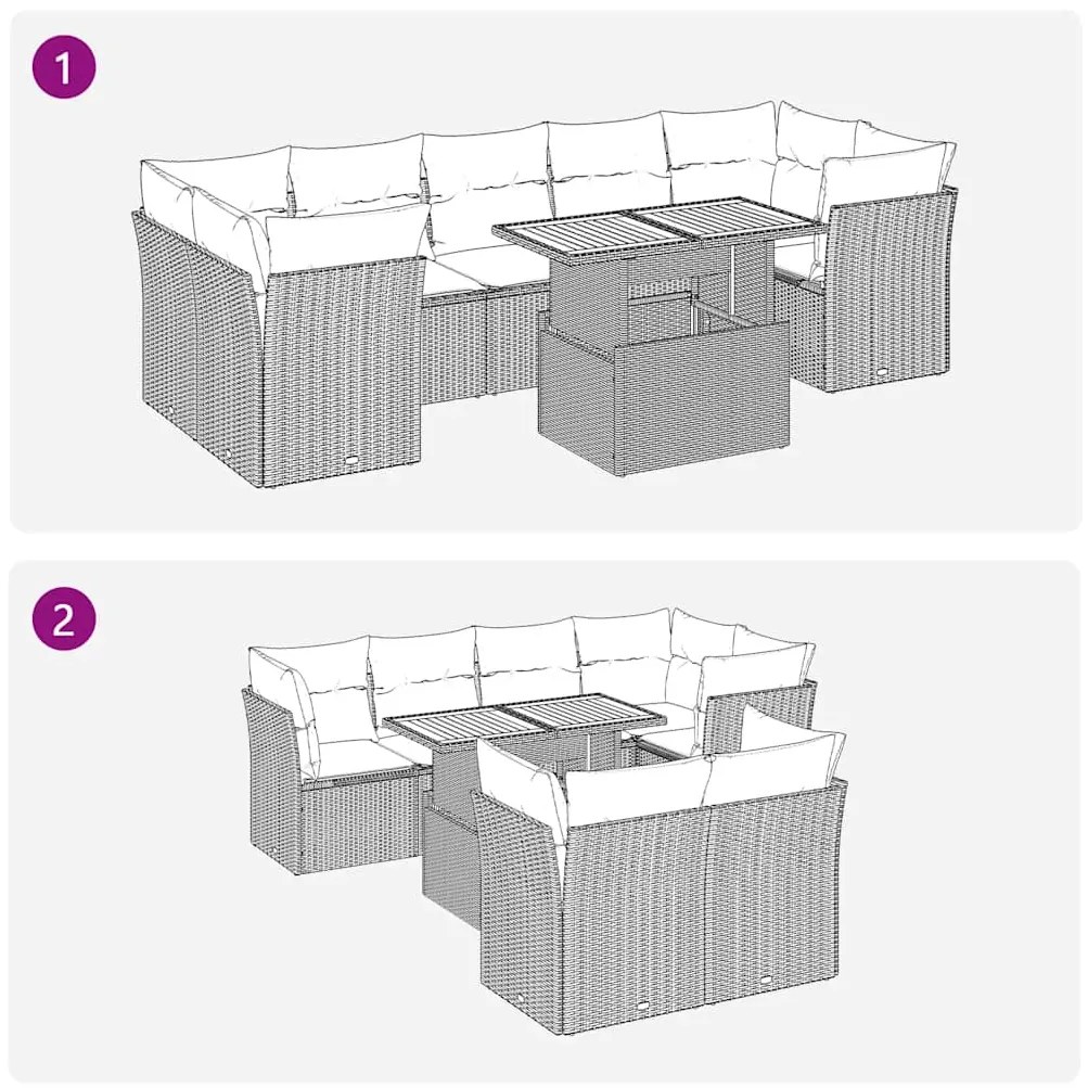 8 pcs conjunto sofás de jardim com almofadões vime PE preto