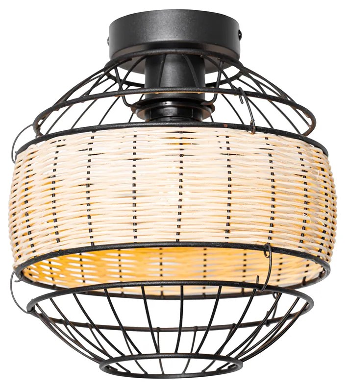 Candeeiro de teto oriental preto com ráfia 25 cm - Emir