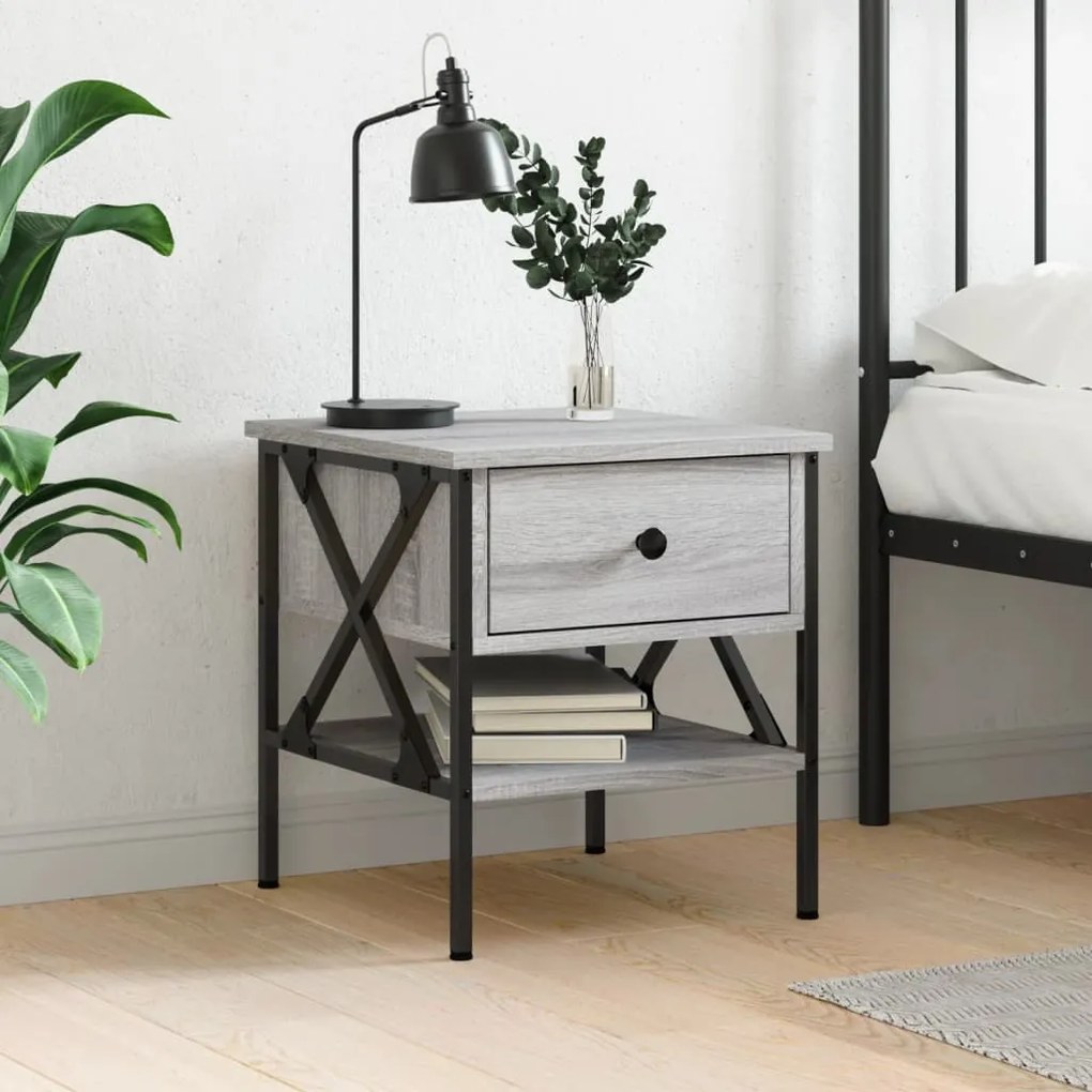 vidaXL Mesa de cabeceira 40x42x45 cm derivados madeira cinzento sonoma