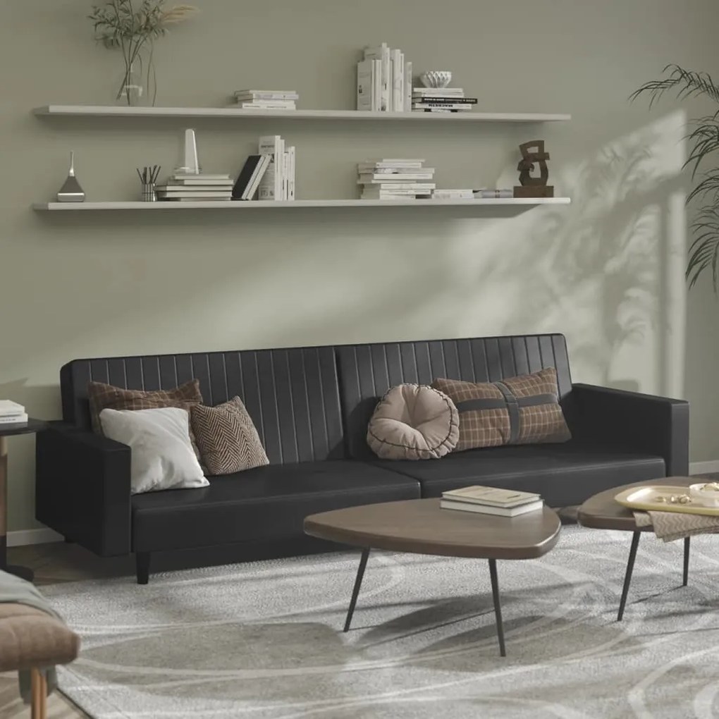 vidaXL Sofá-cama de 2 lugares couro artificial preto