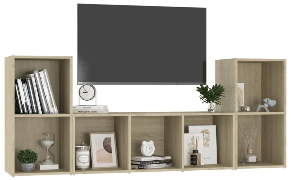 3 pcs conjunto móveis de TV derivados madeira carvalho sonoma