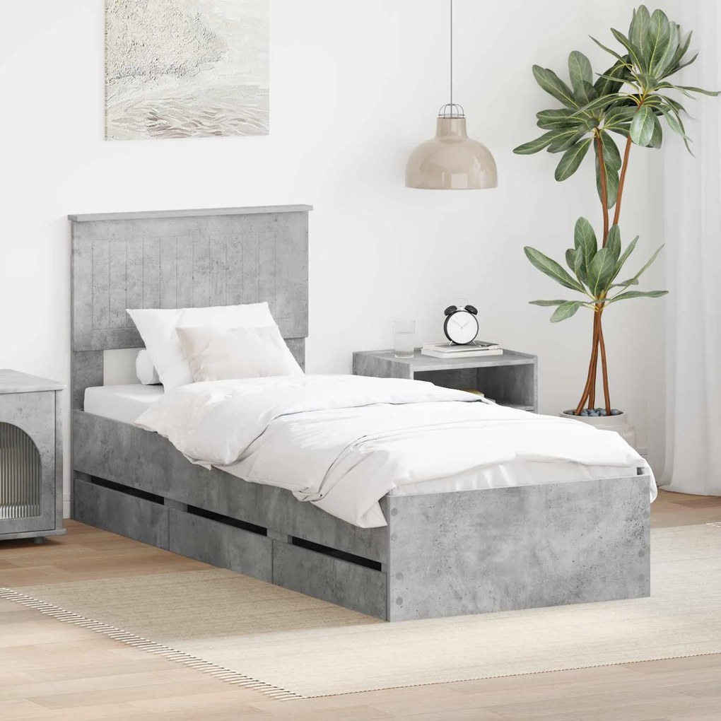 vidaXL Estrutura da Cama Cinzento 75 x 190 cm Madeira de Engenharia