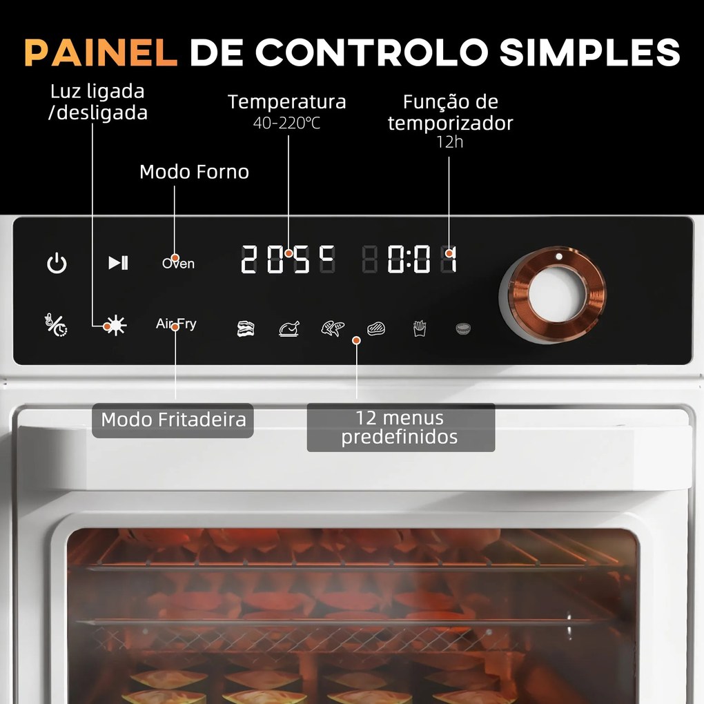 HOMCOM Mini Forno Elétrico Multifuncional Forno Elétrico de 13L 1200W