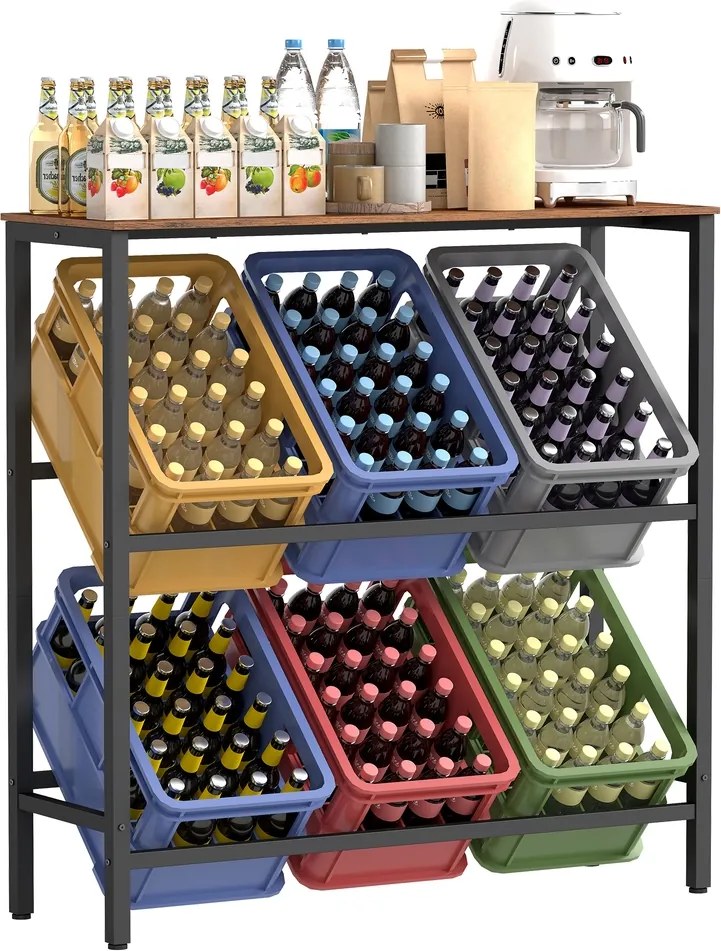 Estante para caixas de bebidas 40 x 105,4 x 117,3 cm, 2 níveis, para 6 caixas Castanho-preto
