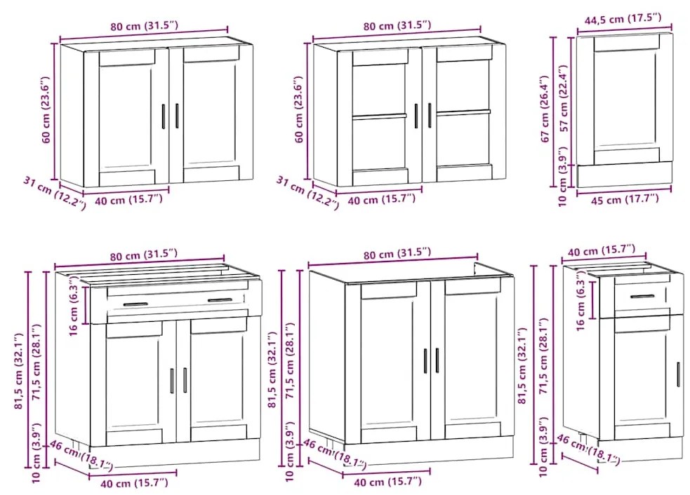 7 peças armário de cozinha conjunto Kalmar cinzento cimento